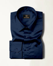 Navy Blue Premium Giza Satin Cotton Full Sleeve Shirt For Men - Givuil